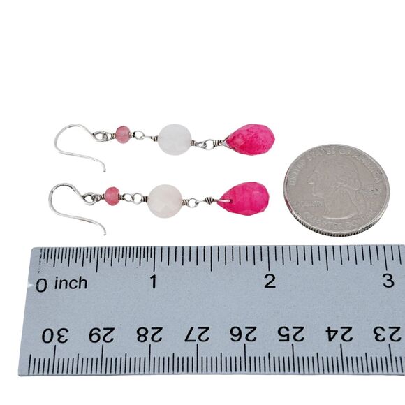 Vintage Sterling Silver 925 Rose Quartz Drop Earrings - Picture 4 of 5